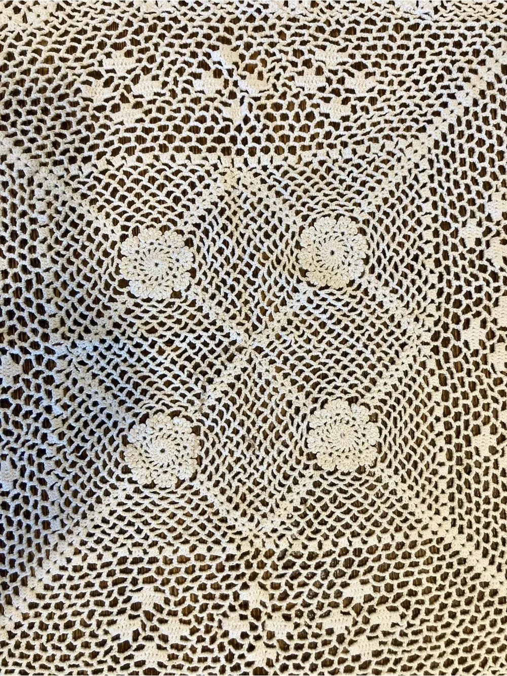 Crochet Square Tablecloth Cream Colored Boho Decor